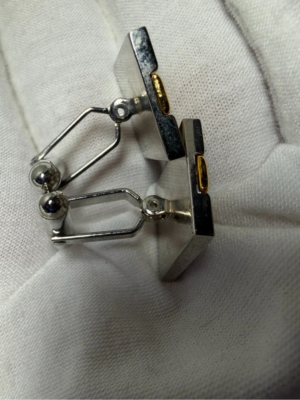 Christian Dior Two-Tone Metal Accent - Gold and Brushed Silver Cuff Links